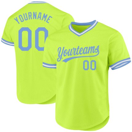 Custom Throwback Baseball Jersey with Personalized Name & Number - Neon Green Light Blue-White Authentic Design Personalized