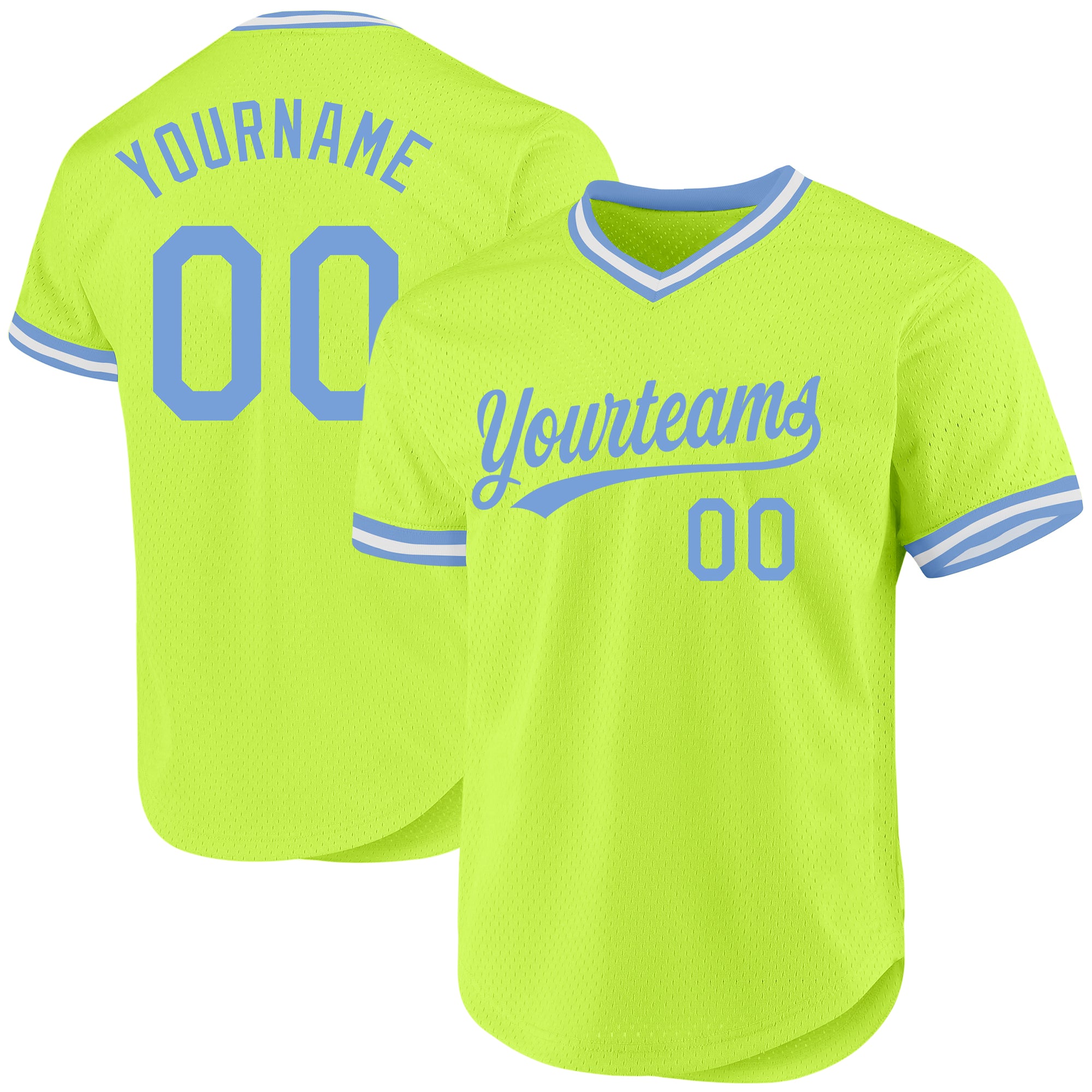 Custom Throwback Baseball Jersey with Personalized Name & Number - Neon Green Light Blue-White Authentic Design Personalized