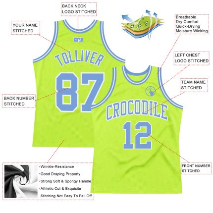 Customizable Authentic Basketball Jersey with Personalized Name & Number - Neon Green & Blue-White Throwback Design Personalized