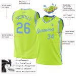 Personalized Throwback Basketball Jersey - Neon Green Light Blue-White Authentic Design Personalized Neon Green Light Blue-White