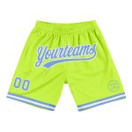 Personalized Neon Green Light Basketball Shorts - Authentic Throwback Style Personalized Neon Green Light Blue-White Authentic