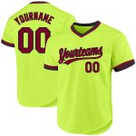 Custom Name and Number Authentic Throwback Baseball Jersey - Neon Green Maroon-Black Personalized Neon Green Maroon-Black