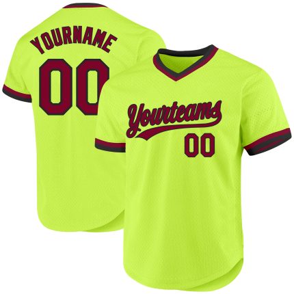 Custom Name and Number Authentic Throwback Baseball Jersey - Neon Green Maroon-Black Personalized Neon Green Maroon-Black
