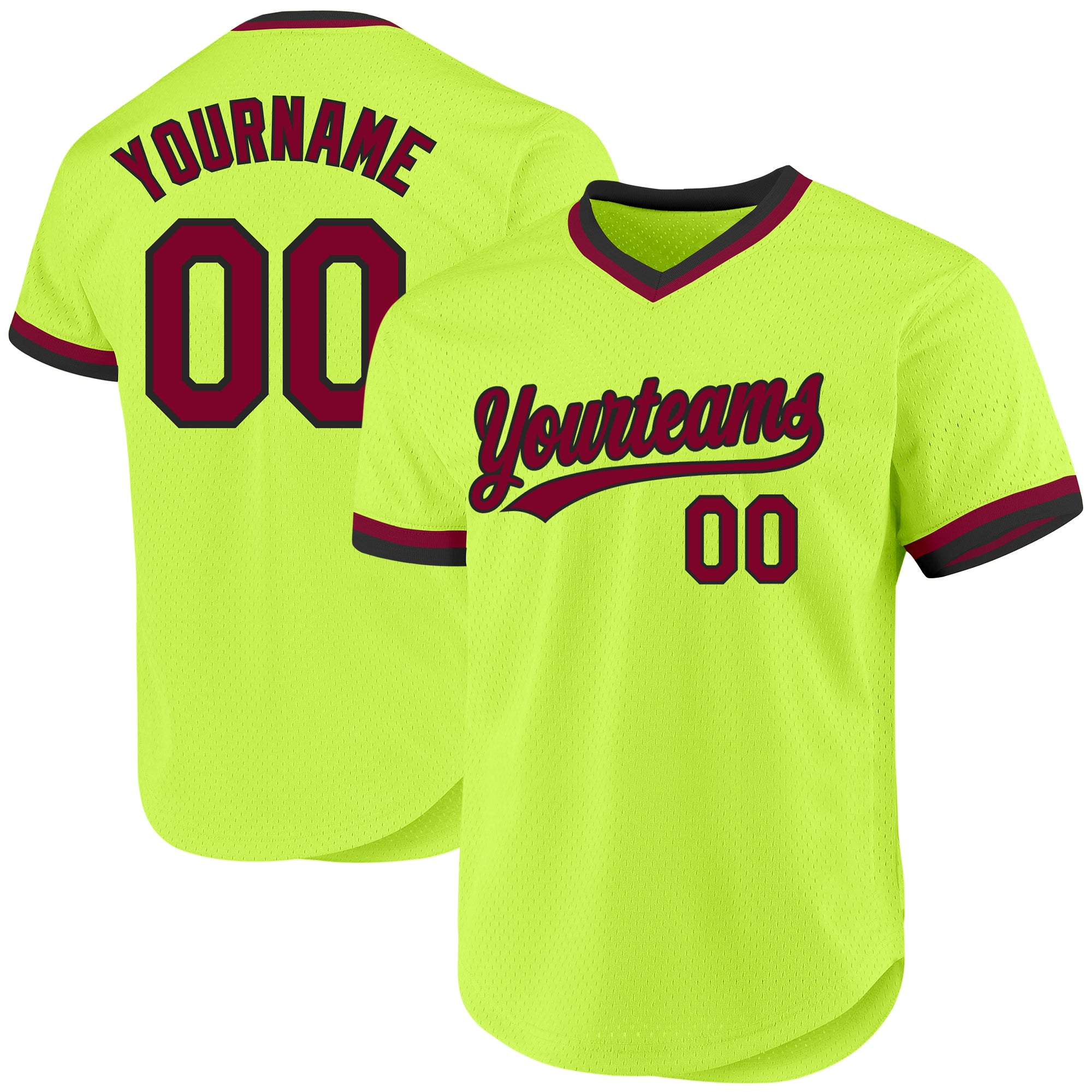 Custom Name and Number Authentic Throwback Baseball Jersey - Neon Green Maroon-Black Personalized Neon Green Maroon-Black