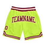Custom Team Name Number Basketball Shorts Neon Green Maroon-Cream Authentic Throwback Personalized Neon Green Maroon-Cream