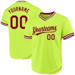Custom Name Number Authentic Baseball Jersey - Neon Green Maroon-White Throwback Design Personalized Neon Green Maroon-White