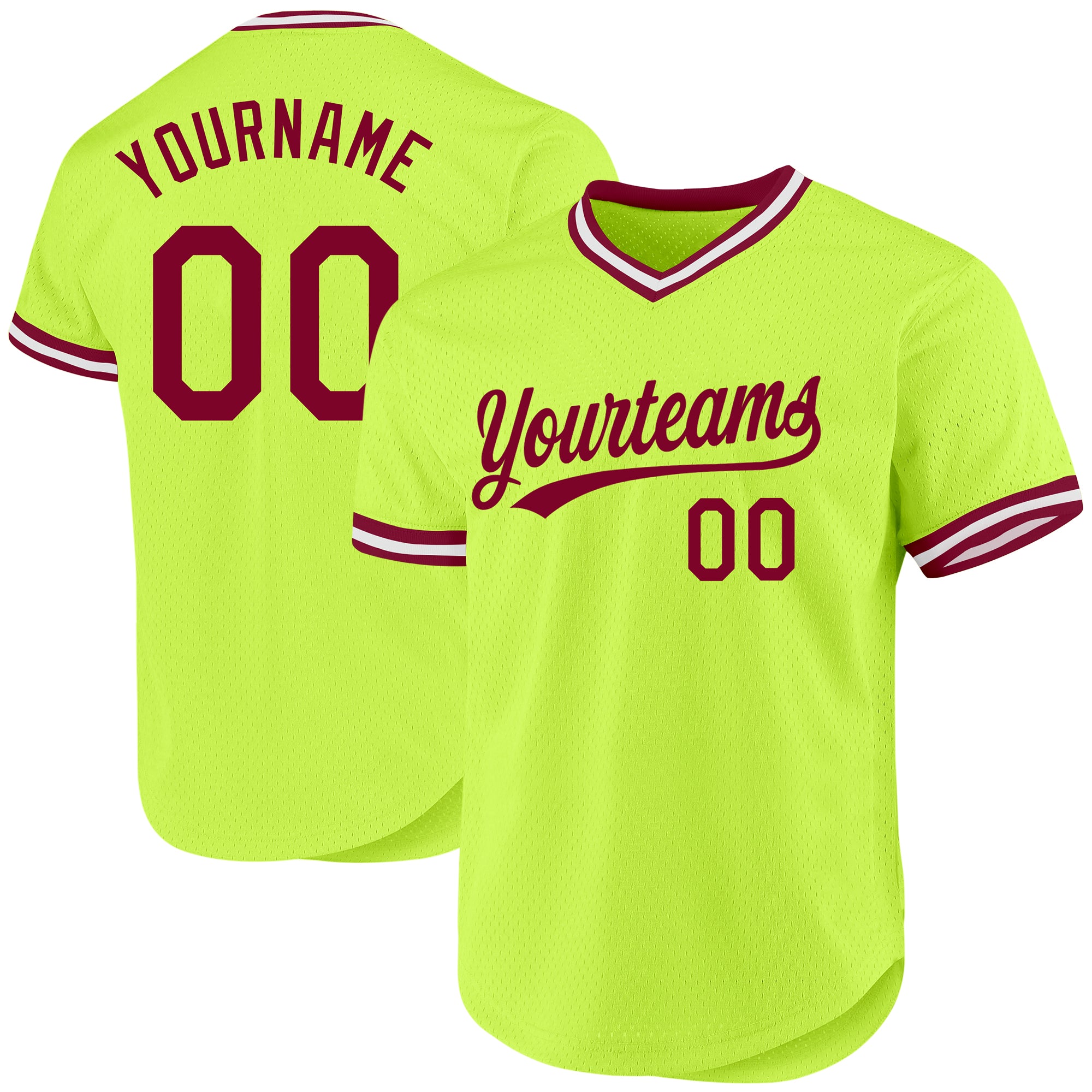 Custom Name Number Authentic Baseball Jersey - Neon Green Maroon-White Throwback Design Personalized Neon Green Maroon-White