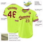 Custom Name Number Authentic Baseball Jersey - Neon Green Maroon-White Throwback Design Personalized Neon Green Maroon-White