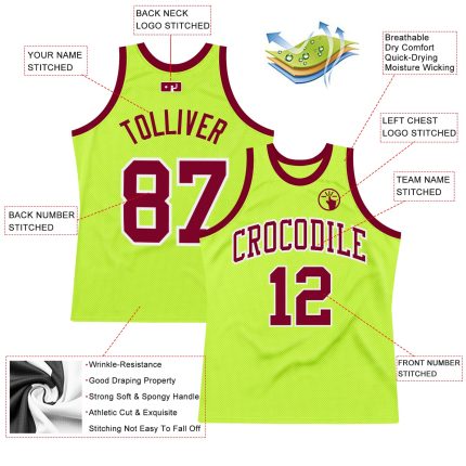 Custom Team Basketball Jersey - Personalized Neon Green Maroon-White Throwback with Name & Number Personalized Neon Green
