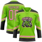 Custom Neon Green Hockey Jersey with Pink and Black Lace, Personalized with Name and Number - Medium Size Personalized Neon
