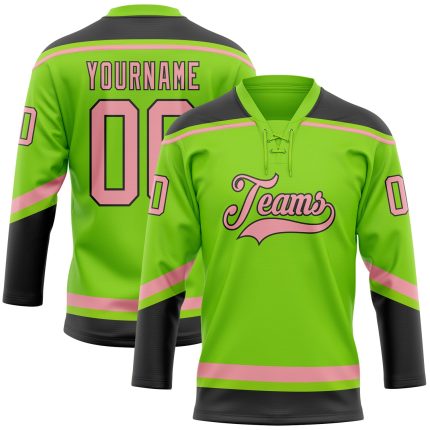 Custom Neon Green Hockey Jersey with Pink and Black Lace, Personalized with Name and Number - Medium Size Personalized Neon