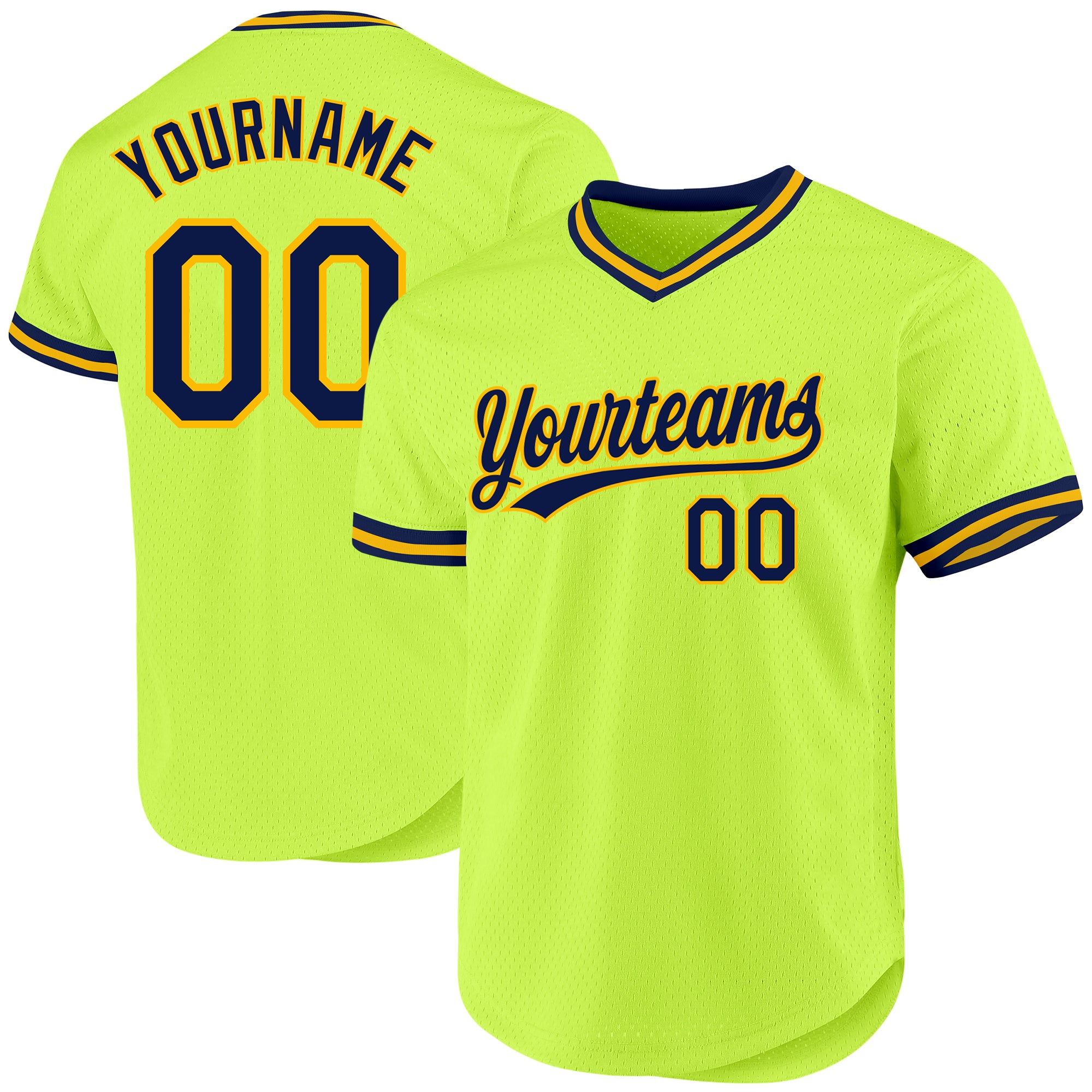 Custom Name Number Baseball Jersey - Personalized Navy-Gold Neon Green Authentic Throwback Team Apparel Personalized Neon