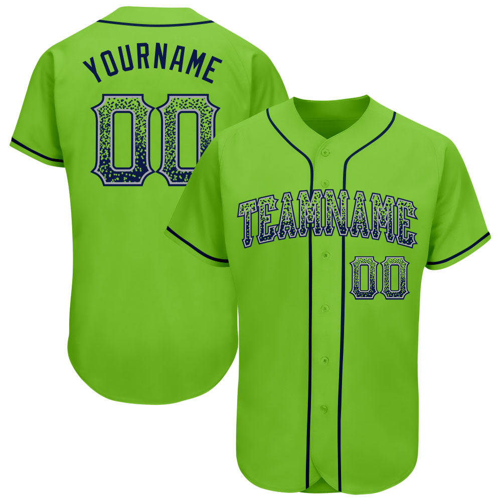 Custom Neon Green Navy Gray Baseball Jersey with Personalized Name and Number - Authentic Drift Fashion Team Apparel Personalized