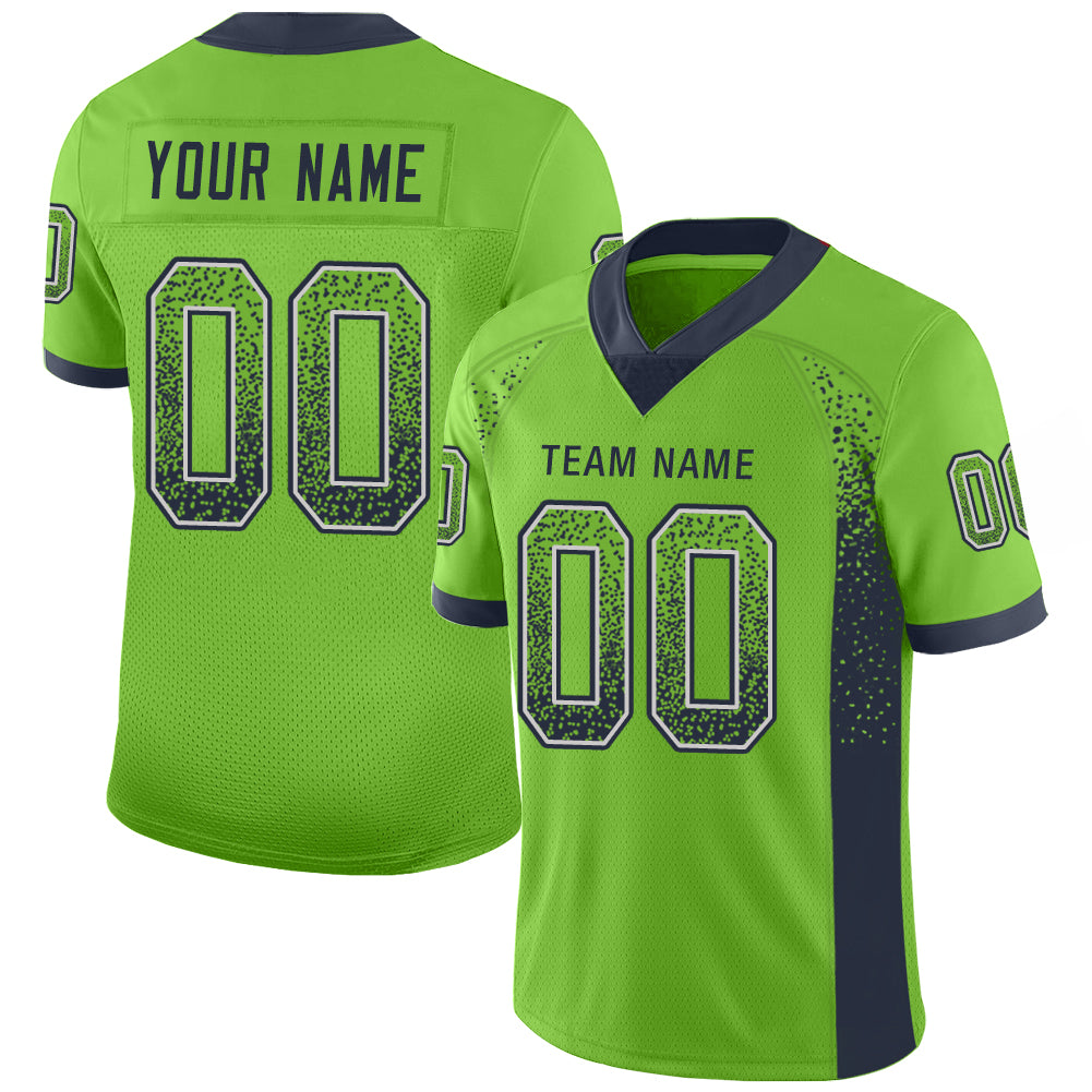 Custom Neon Green Navy Gray Mesh Drift Fashion Football Jersey Personalized Name Number Personalized Neon Green Navy-Gray