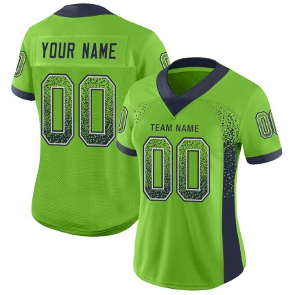 Custom Neon Green Navy Gray Mesh Drift Fashion Football Jersey Personalized Name Number Personalized Neon Green Navy-Gray