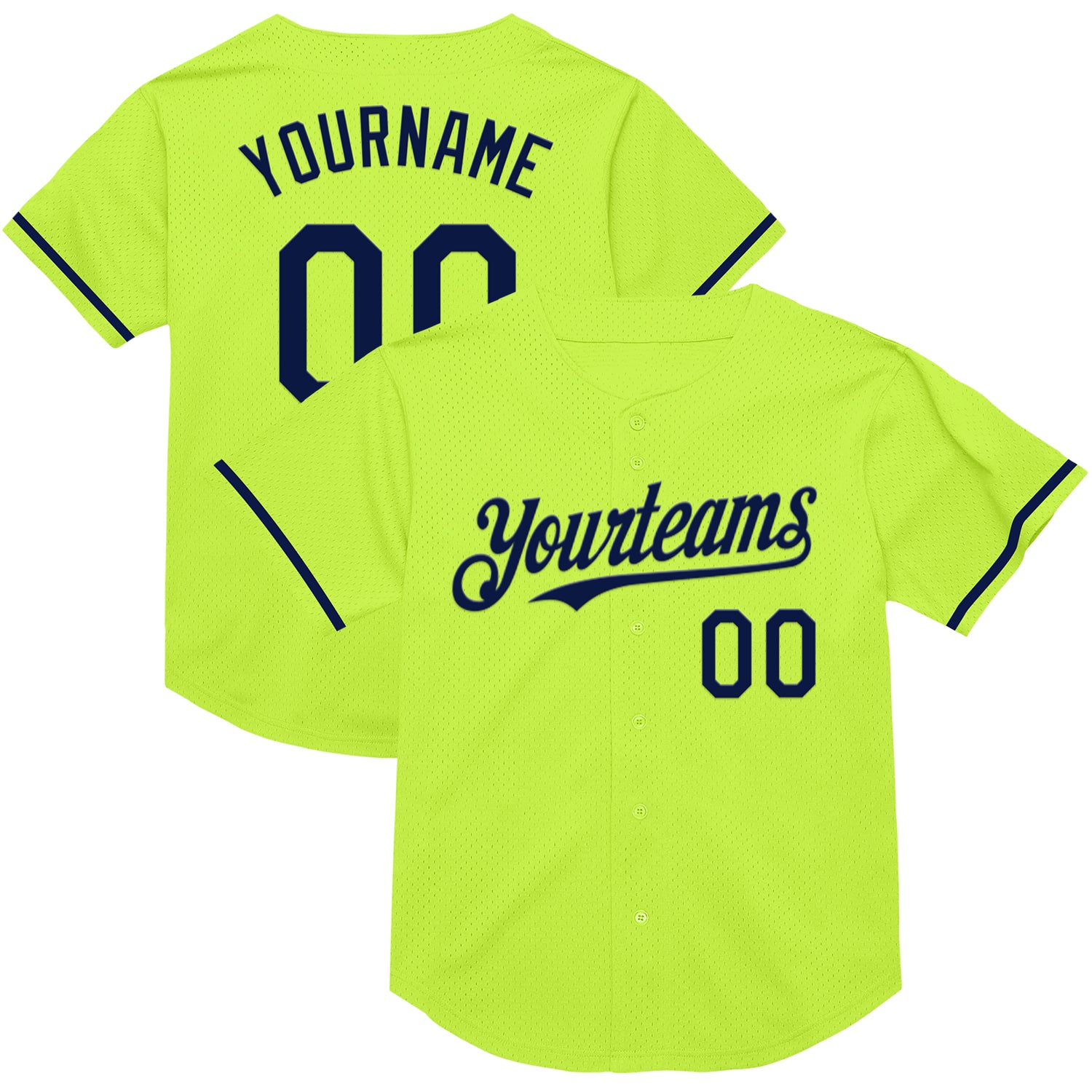 Custom Personalized Neon Green Navy Mesh Baseball Jersey with Name and Number - Authentic Throwback Team Jersey Personalized