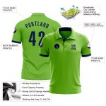Custom Team Name Number Neon Green Navy Golf Polo Shirt Performance Apparel Personalized Neon Green Navy Performance Golf