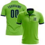 Custom Team Name Number Neon Green Navy Golf Polo Shirt Performance Apparel Personalized Neon Green Navy Performance Golf