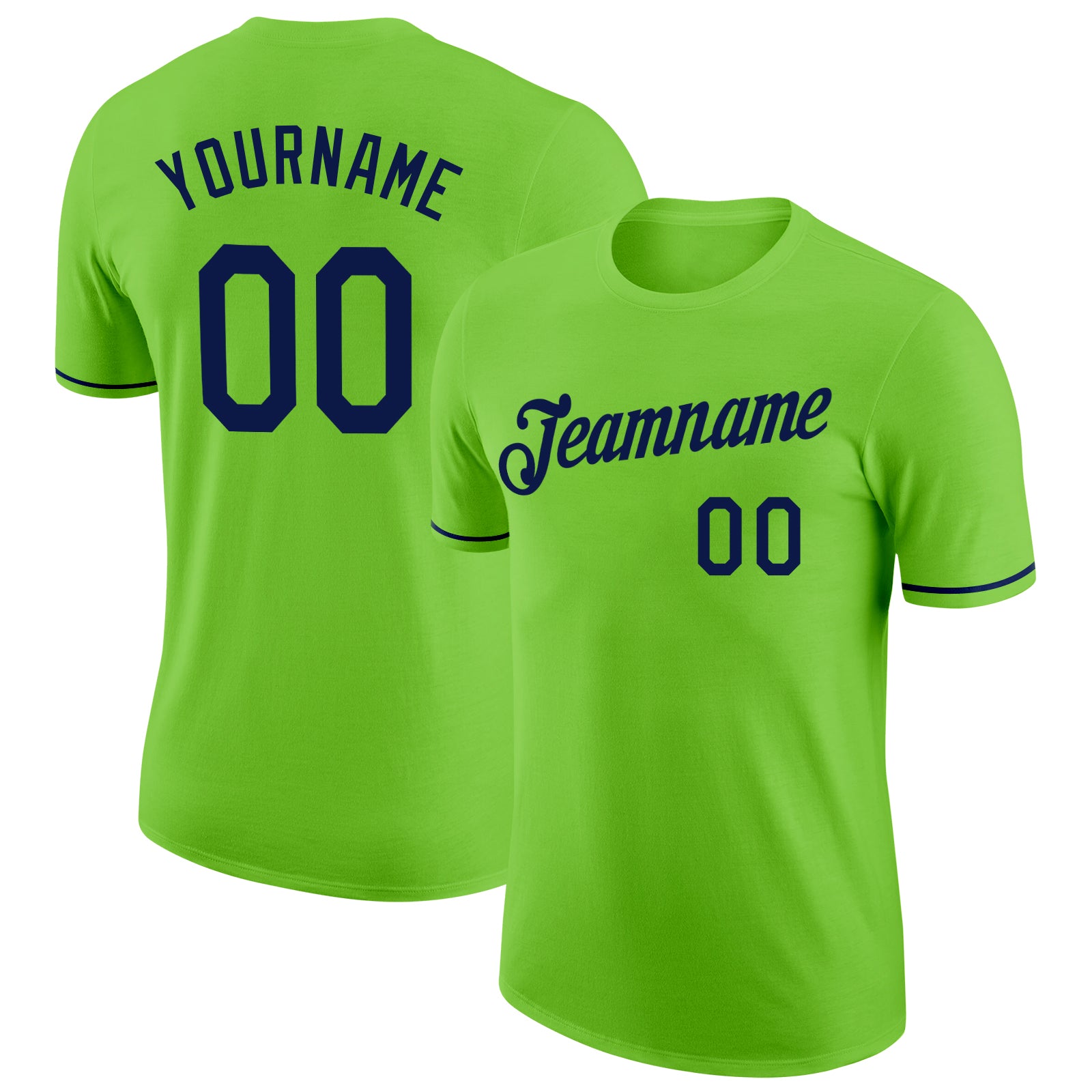 Custom Name and Number Neon Green Navy Performance T-Shirt for Teams Personalized Neon Green Navy Performance T-Shirt Team
