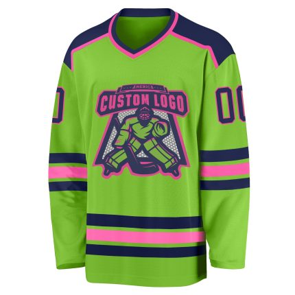 Custom Name and Number Hockey Jersey - Personalized Neon Green Navy-Pink Team Apparel Personalized Neon Green Navy-Pink Hockey