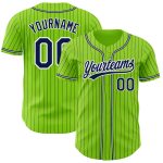 Personalized Authentic Baseball Jersey - Neon Green Navy Pinstripe Design Personalized Neon Green Navy Pinstripe Navy-White