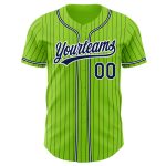 Personalized Authentic Baseball Jersey - Neon Green Navy Pinstripe Design Personalized Neon Green Navy Pinstripe Navy-White