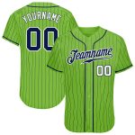 Custom Personalized Baseball Jersey with Name and Number - Neon Green Navy Pinstripe Authentic Design Personalized Neon Green