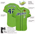 Custom Personalized Baseball Jersey with Name and Number - Neon Green Navy Pinstripe Authentic Design Personalized Neon Green