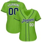 Custom Personalized Baseball Jersey with Name and Number - Neon Green Navy Pinstripe Authentic Design Personalized Neon Green