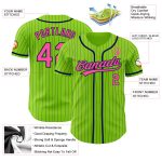 Custom Name Number Baseball Jersey - Personalized Neon Green Navy Pinstripe Design Personalized Neon Green Navy Pinstripe