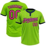 Custom Name and Number Softball Jersey - Personalized Navy Pinstripe Neon Green Pink Two-Button Unisex Design Personalized