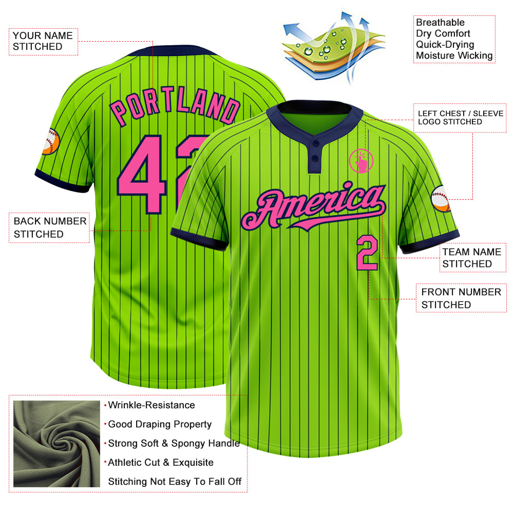 Personalized Neon Green Navy Pinstripe Pink Two-Button Unisex Softball Jersey Team Custom Name and Number Custom Name and Number Softball Jersey - Personalized Navy Pinstripe Neon Green Pink Two-Button Unisex Design Personalized - Image 3