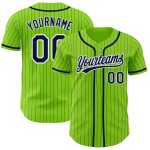 Custom Name and Number Personalized Baseball Jersey - Neon Green Navy Pinstripe White Authentic Style Personalized Neon Green