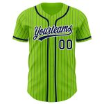 Custom Name and Number Personalized Baseball Jersey - Neon Green Navy Pinstripe White Authentic Style Personalized Neon Green