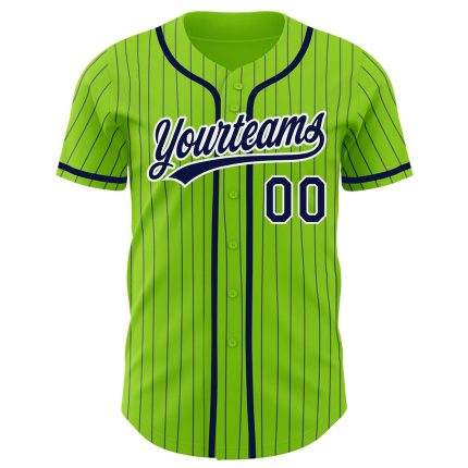 Custom Name and Number Personalized Baseball Jersey - Neon Green Navy Pinstripe White Authentic Style Personalized Neon Green