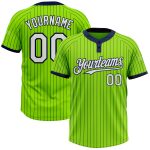 Custom Name and Number Unisex Softball Jersey in Neon Green Navy Pinstripe Two-Button Design Personalized Neon Green Navy