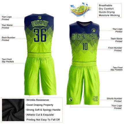 Custom Team Jersey with Name and Number - Personalized Neon Green Navy Round Neck Basketball Suit Personalized Neon Green