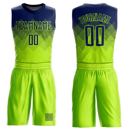 Custom Team Jersey with Name and Number - Personalized Neon Green Navy Round Neck Basketball Suit Personalized Neon Green