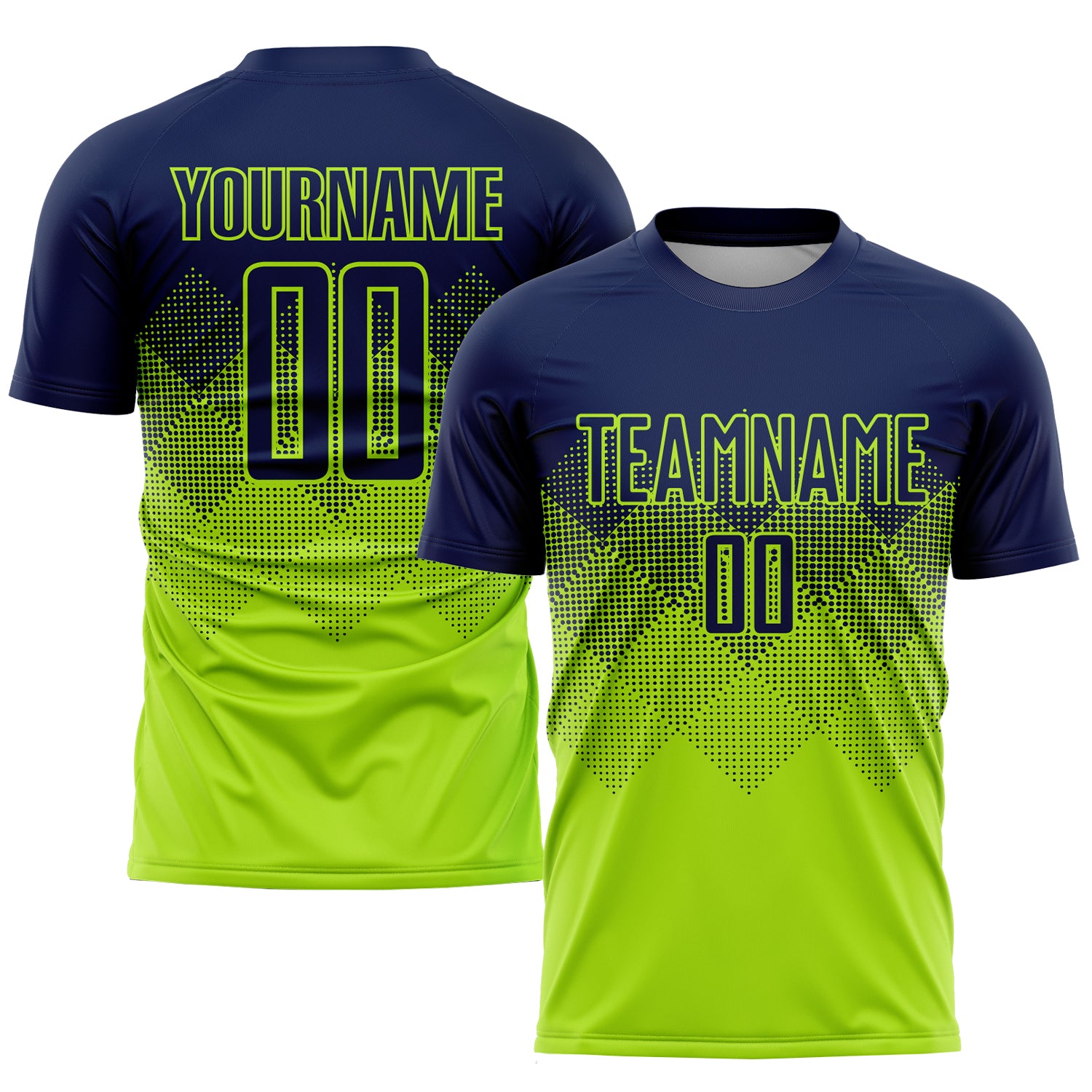 Personalized Neon Green Soccer Jersey, Navy Sublimation Uniform for Athletes Personalized Neon Green Navy Sublimation Soccer