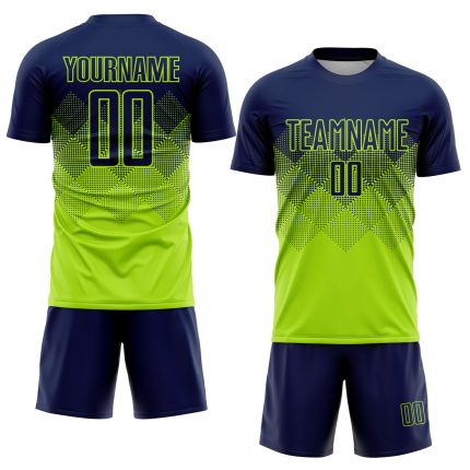 Personalized Neon Green Soccer Jersey, Navy Sublimation Uniform for Athletes Personalized Neon Green Navy Sublimation Soccer