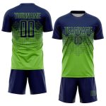 Custom Neon Green Navy Soccer Uniform Jersey with Personalized Name and Number Personalized Neon Green Navy Sublimation Soccer