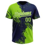 Custom Name Number Softball Jersey - Personalized Unisex 3D Brush Stroke Navy Green Design, Two-Button Style Personalized