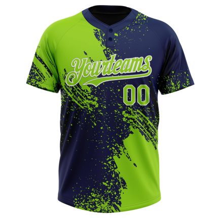 Custom Name Number Softball Jersey - Personalized Unisex 3D Brush Stroke Navy Green Design, Two-Button Style Personalized