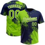 Custom Name Number Softball Jersey - Personalized Unisex 3D Brush Stroke Navy Green Design, Two-Button Style Personalized