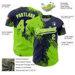 Custom Name and Number Baseball Jersey in Neon Green Navy-White 3D Abstract Brush Stroke Design Personalized Neon Green Navy-White