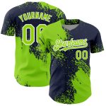Custom Name and Number Baseball Jersey in Neon Green Navy-White 3D Abstract Brush Stroke Design Personalized Neon Green Navy-White