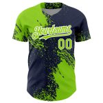 Custom Name and Number Baseball Jersey in Neon Green Navy-White 3D Abstract Brush Stroke Design Personalized Neon Green Navy-White