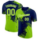 Custom Name and Number 3D Pattern Performance T-Shirt in Neon Green Navy-White Brush Stroke Design Personalized Neon Green
