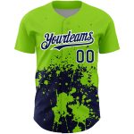 Personalized 3D Pattern Abstract Splash Grunge Art Baseball Jersey - Custom Neon Green Navy-White Team Name & Number Personalized