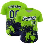 Personalized 3D Pattern Abstract Splash Grunge Art Baseball Jersey - Custom Neon Green Navy-White Team Name & Number Personalized
